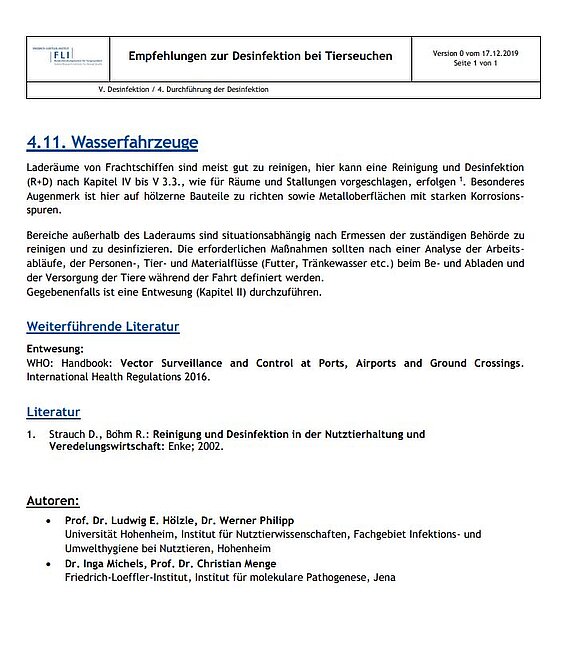 Abbildung: Titelblatt eines Kapitels aus den "Empfehlungen zur Desinfektion bei Tierseuchen"
