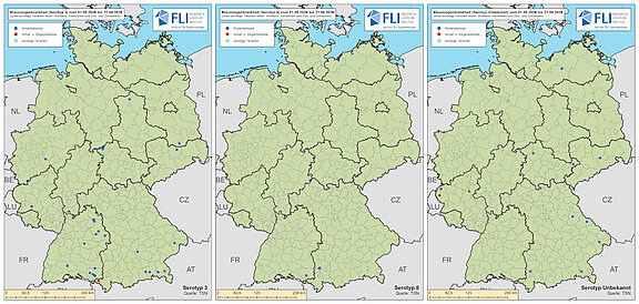 Karte: Übersicht über Ausbrüche von Blauzungenkrankheit in Deutschland, Stand 21.08.2026