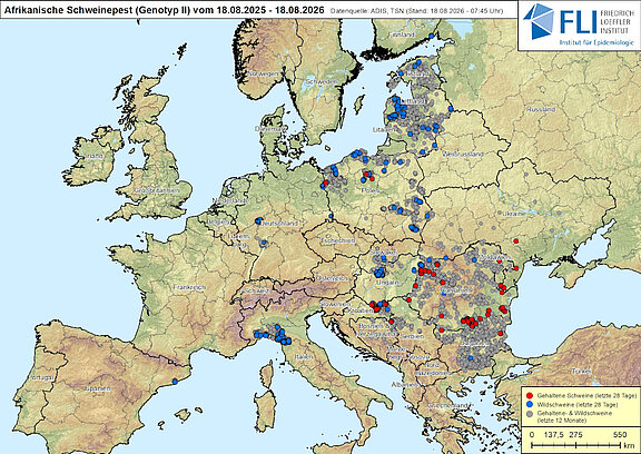 Karte: ASP in Europa, Stand 18.08.2026